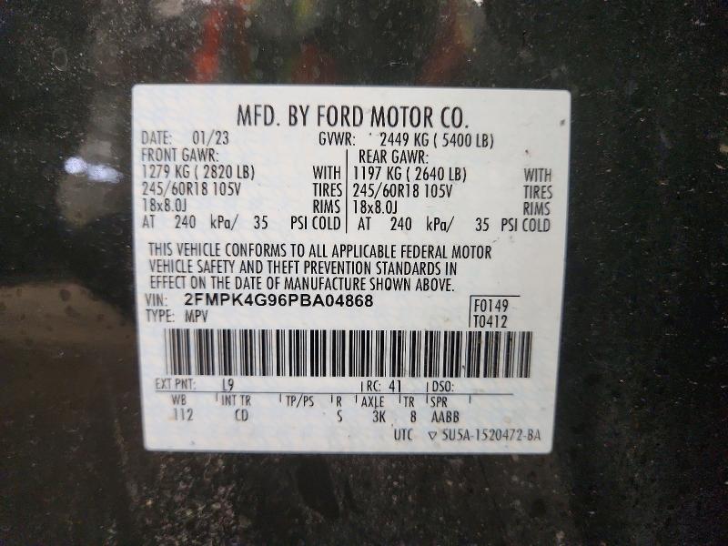 54099096 :رقم المزاد ، 2FMPK4G96PBA04868 vin ، 2023 Ford Edge مزاد بيع