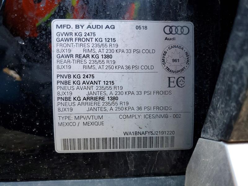 Продажа на аукционе авто 2018 Audi Q5, vin: WA1BNAFY5J2191220, номер лота: 52052746
