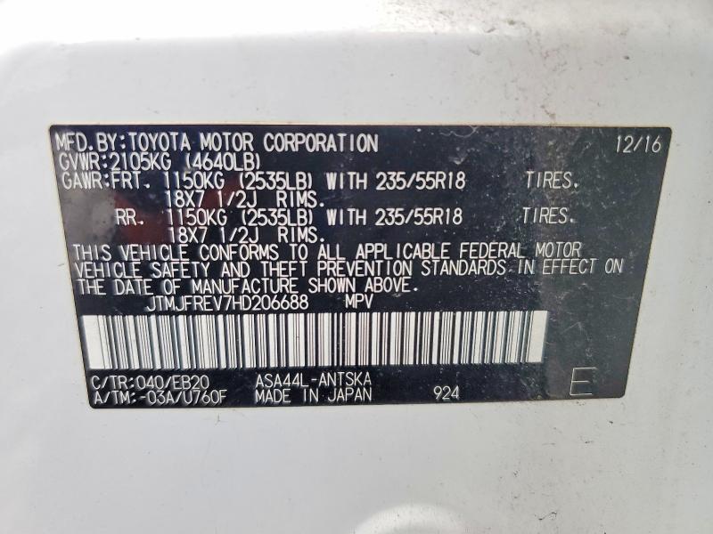 Aukcja sprzedaży 2017 Toyota Rav4, vin: JTMJFREV7HD206688, numer aukcji: 52379056