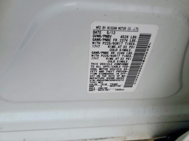 Aukcja sprzedaży 2013 Nissan Rogue, vin: JN8AS5MVXDW645974, numer aukcji: 54294306