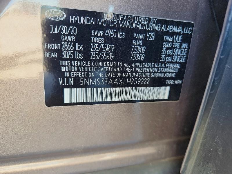Продажа на аукционе авто 2020 Hyundai Santa Fe, vin: 5NMS33AAXLH259222, номер лота: 52777536