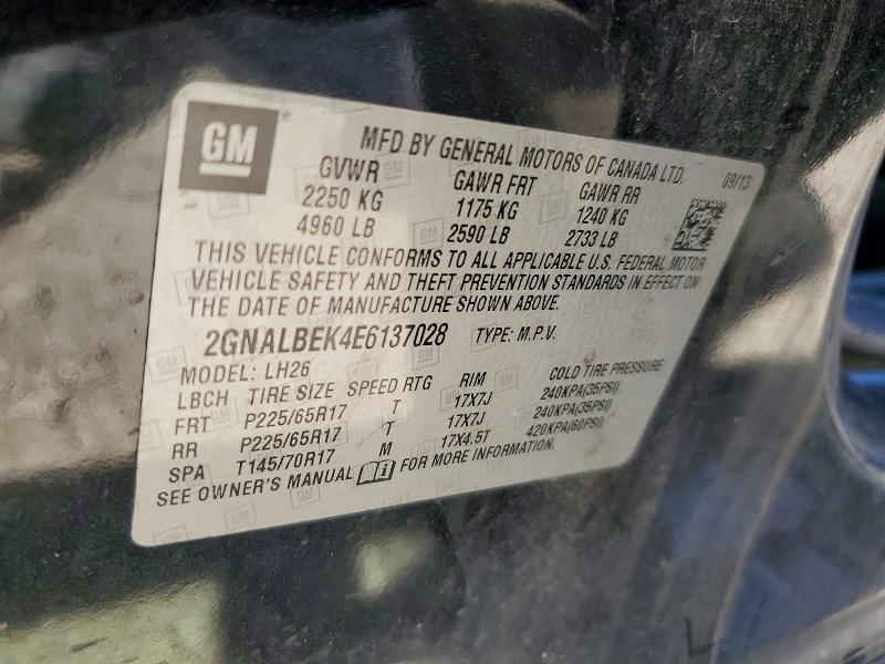 2014 Chevrolet Equinox მანქანა იყიდება აუქციონზე, vin: 2GNALBEK4E6137028, აუქციონის ნომერი: 55010766