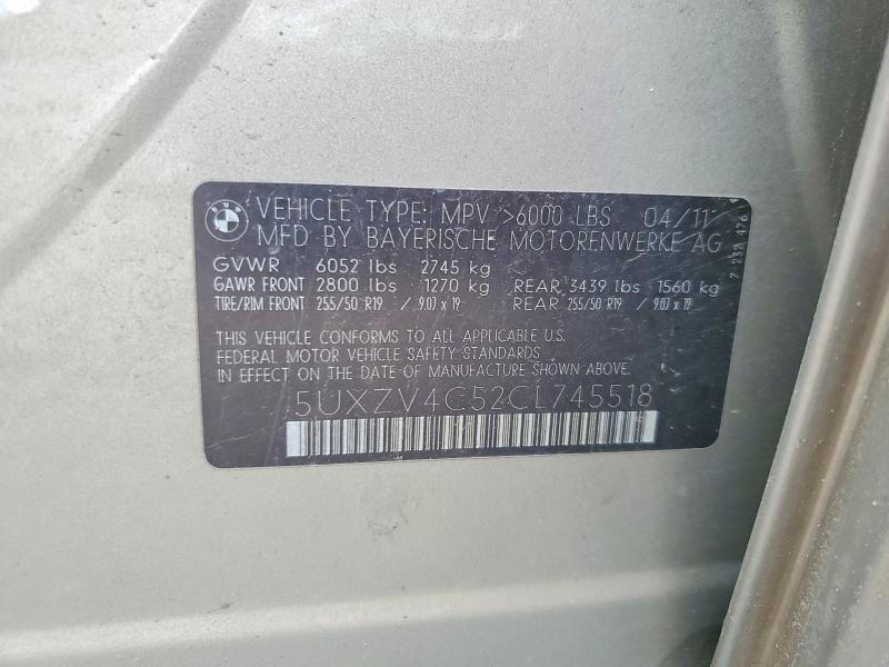 2012 Bmw X5 მანქანა იყიდება აუქციონზე, vin: 5UXZV4C52CL745518, აუქციონის ნომერი: 53830566