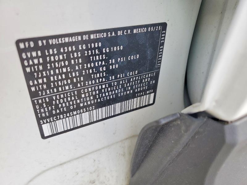2025 Volkswagen Taos მანქანა იყიდება აუქციონზე, vin: 3VVEC7B24SM065102, აუქციონის ნომერი: 53964846