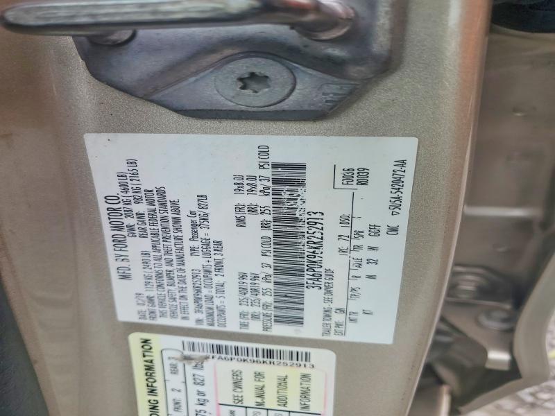 Продаж на аукціоні авто 2019 Ford Fusion, vin: 3FA6P0K96KR252913, номер лоту: 54167636