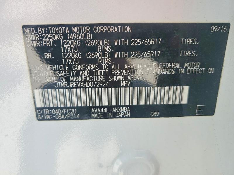 52511066 :رقم المزاد ، JTMRJREVXHD072924 vin ، 2017 Toyota Rav4 Hybrid مزاد بيع