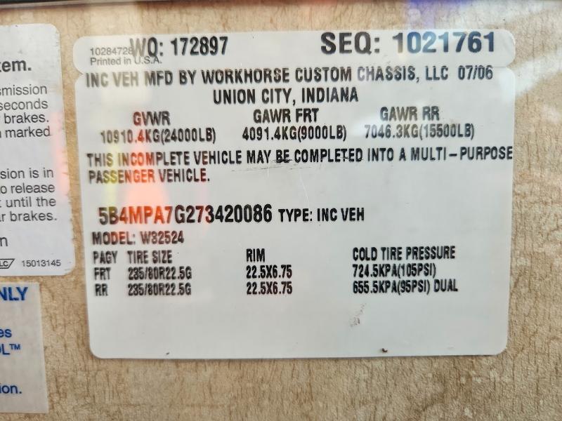 Продаж на аукціоні авто 2007 Workhorse W24, vin: 5B4MPA7G273420086, номер лоту: 53096656