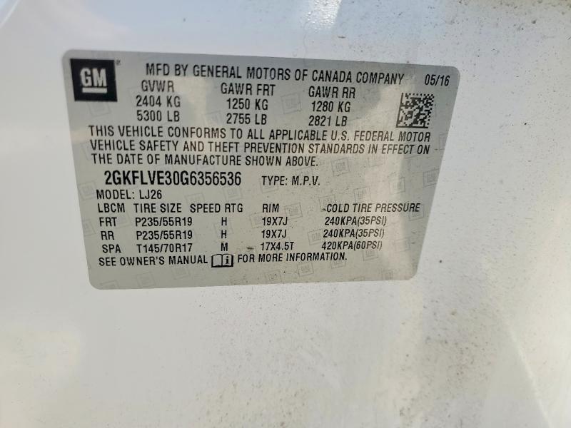 Aukcja sprzedaży 2016 Gmc Terrain, vin: 2GKFLVE30G6356536, numer aukcji: 52499806