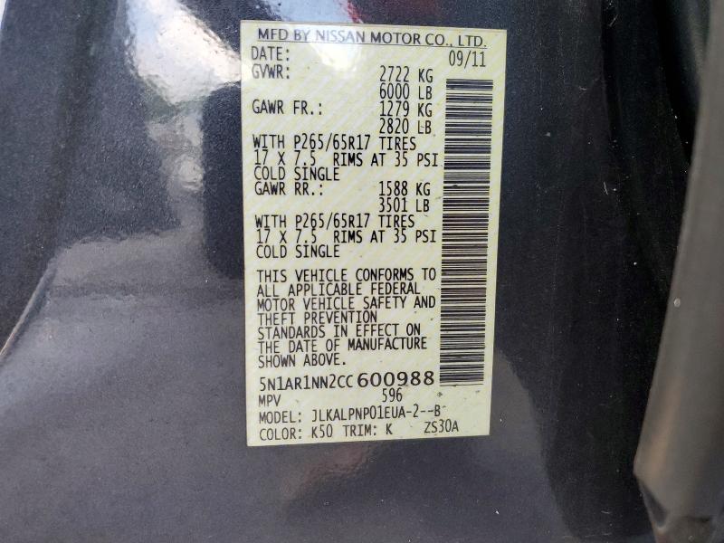 Продаж на аукціоні авто 2012 Nissan Pathfinder, vin: 5N1AR1NN2CC600988, номер лоту: 54054336