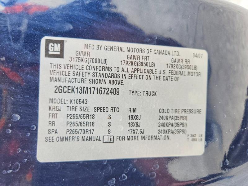Продаж на аукціоні авто 2007 Chevrolet Silverado, vin: 2GCEK13M171672409, номер лоту: 54433936