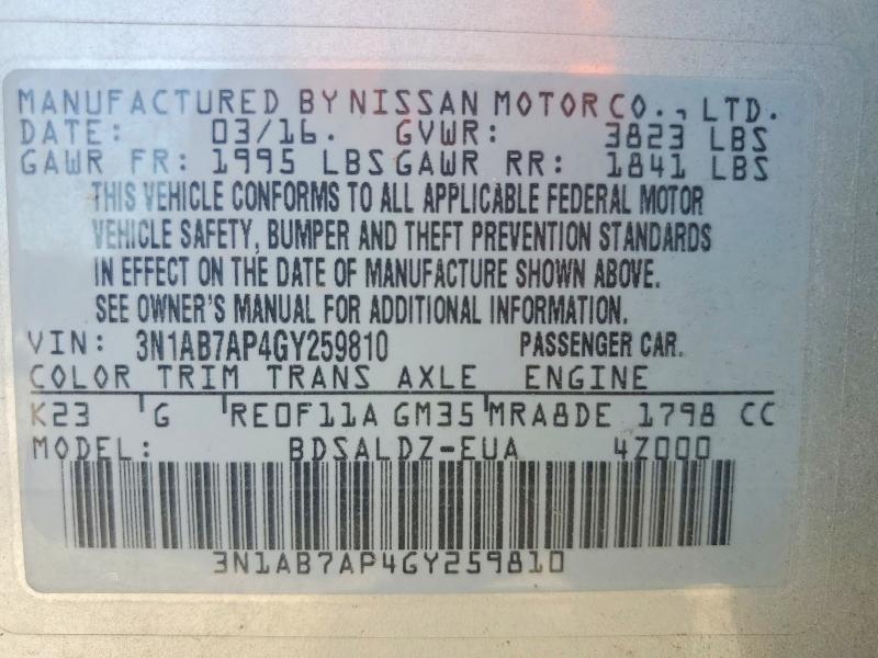 Aukcja sprzedaży 2016 Nissan Sentra, vin: 3N1AB7AP4GY259810, numer aukcji: 53065396