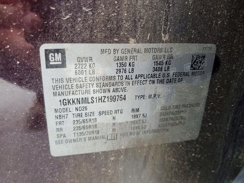 Aukcja sprzedaży 2017 Gmc Acadia, vin: 1GKKNMLS1HZ199764, numer aukcji: 52574256