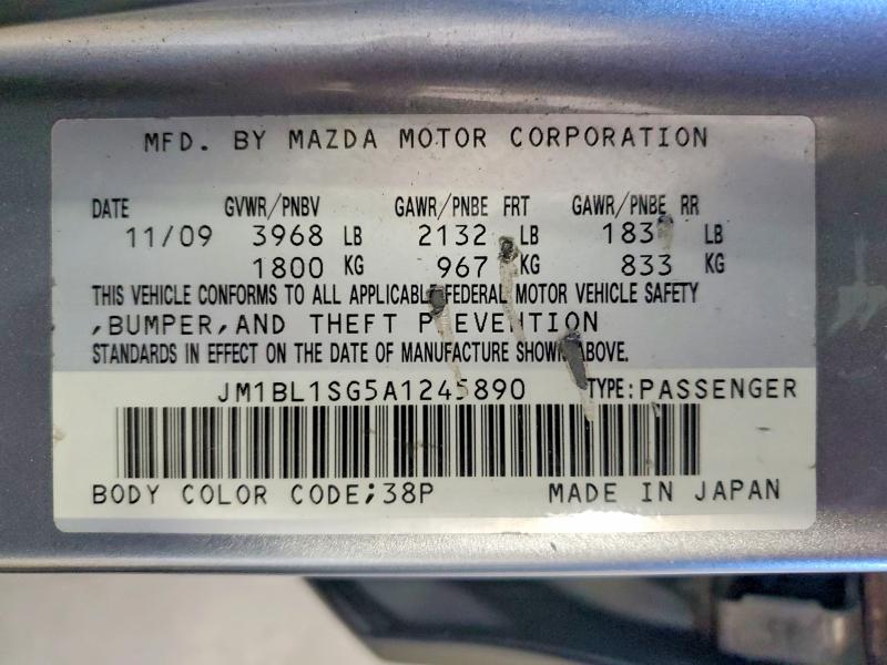 53129886 :رقم المزاد ، JM1BL1SG5A1245890 vin ، 2010 Mazda 3 مزاد بيع