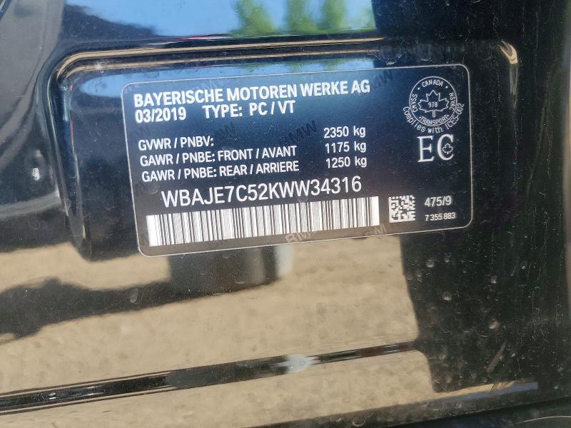 52836296 :رقم المزاد ، WBAJE7C52KWW34316 vin ، 2019 Bmw 540 مزاد بيع