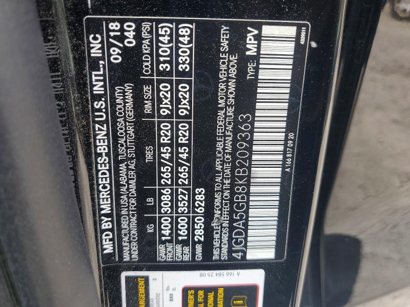 52415726 :رقم المزاد ، 4JGDA5GB8KB209363 vin ، 2019 Mercedes-benz Gle مزاد بيع