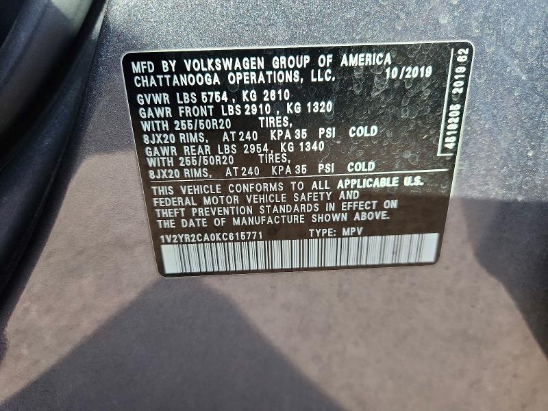 Продаж на аукціоні авто 2019 Volkswagen Atlas, vin: 1V2YR2CA0KC615771, номер лоту: 53430586