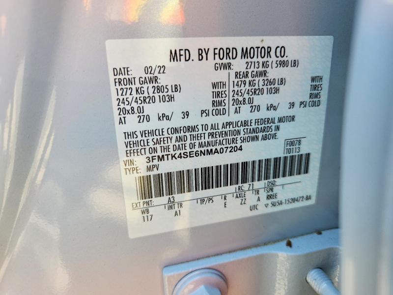 Aukcja sprzedaży 2022 Ford Mustang Mach-e, vin: 3FMTK4SE6NMA07204, numer aukcji: 51843176