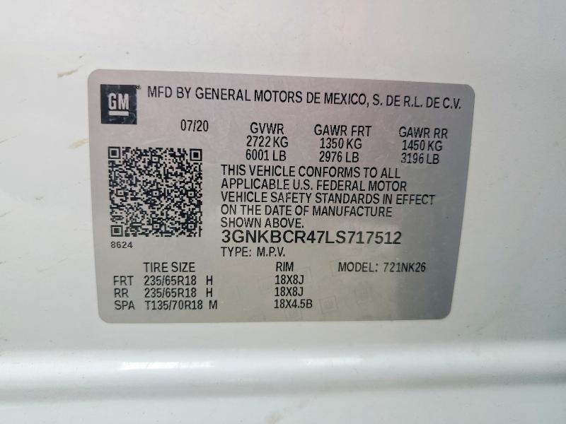 Aukcja sprzedaży 2020 Chevrolet Blazer, vin: 3GNKBCR47LS717512, numer aukcji: 53475656