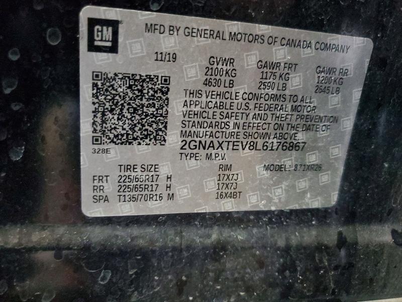Aukcja sprzedaży 2020 Chevrolet Equinox, vin: 2GNAXTEV8L6176867, numer aukcji: 55184816
