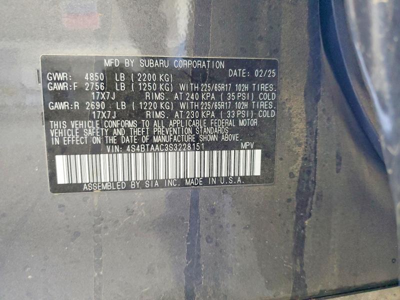 Продаж на аукціоні авто 2025 Subaru Outback, vin: 4S4BTAAC3S3228151, номер лоту: 53838176