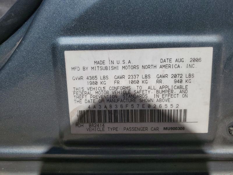 53722006 :رقم المزاد ، 4A3AB36F57E026552 vin ، 2007 Mitsubishi Galant مزاد بيع