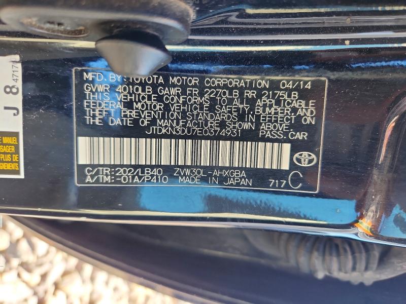 Aukcja sprzedaży 2014 Toyota Prius, vin: JTDKN3DU7E0374931, numer aukcji: 54444936
