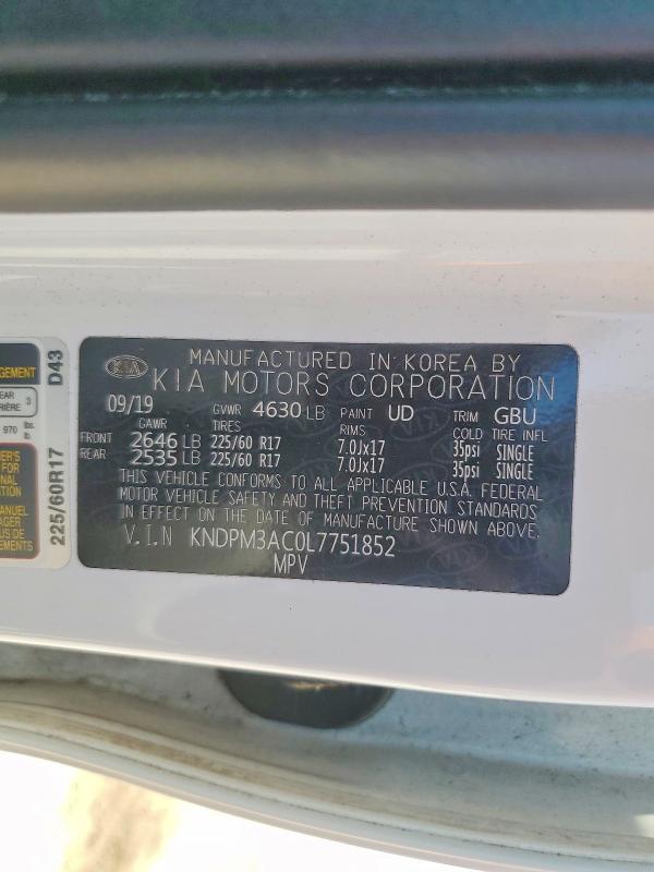Auction sale of the 2020 Kia Sportage, vin: KNDPM3AC0L7751852, lot number: 54092386