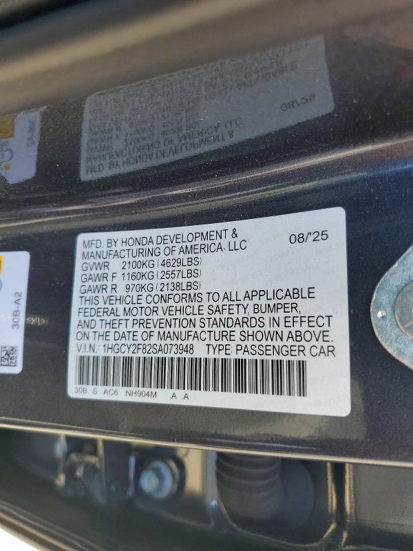 54146086 :رقم المزاد ، 1HGCY2F82SA073948 vin ، 2025 Honda Accord مزاد بيع