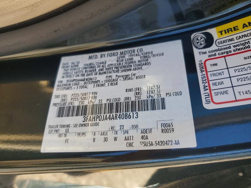Aukcja sprzedaży 2010 Ford Fusion, vin: 3FAHP0JA4AR408613, numer aukcji: 53333456