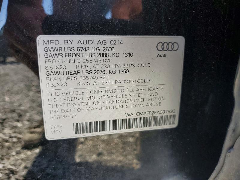2014 Audi Q5 მანქანა იყიდება აუქციონზე, vin: WA1CMAFP2EA087892, აუქციონის ნომერი: 53875566