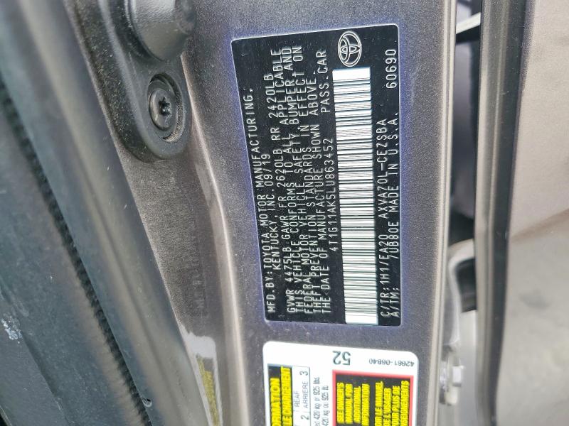 Продажа на аукционе авто 2020 Toyota Camry, vin: 4T1G11AK5LU863452, номер лота: 55336456