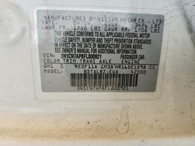 Продажа на аукционе авто 2015 Nissan Versa, vin: 3N1CN7AP8FL800921, номер лота: 53142186