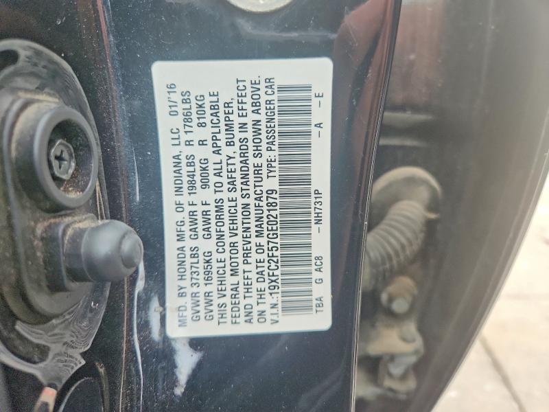 54687066 :رقم المزاد ، 19XFC2F57GE021879 vin ، 2016 Honda Civic مزاد بيع