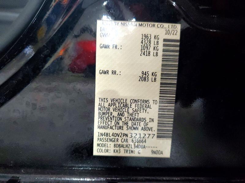 2023 Nissan Altima მანქანა იყიდება აუქციონზე, vin: 1N4BL4DV2PN321277, აუქციონის ნომერი: 52665056