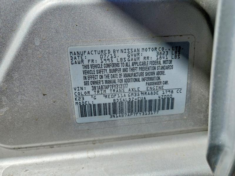 52803986 :رقم المزاد ، 3N1AB7AP7FY313177 vin ، 2015 Nissan Sentra مزاد بيع