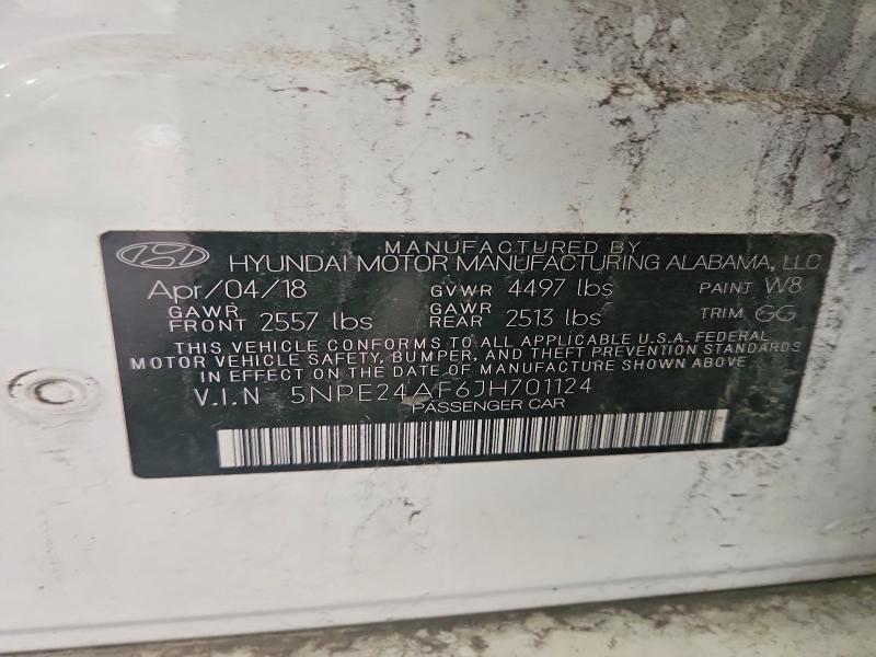 Aukcja sprzedaży 2018 Hyundai Sonata, vin: 5NPE24AF6JH701124, numer aukcji: 54312686