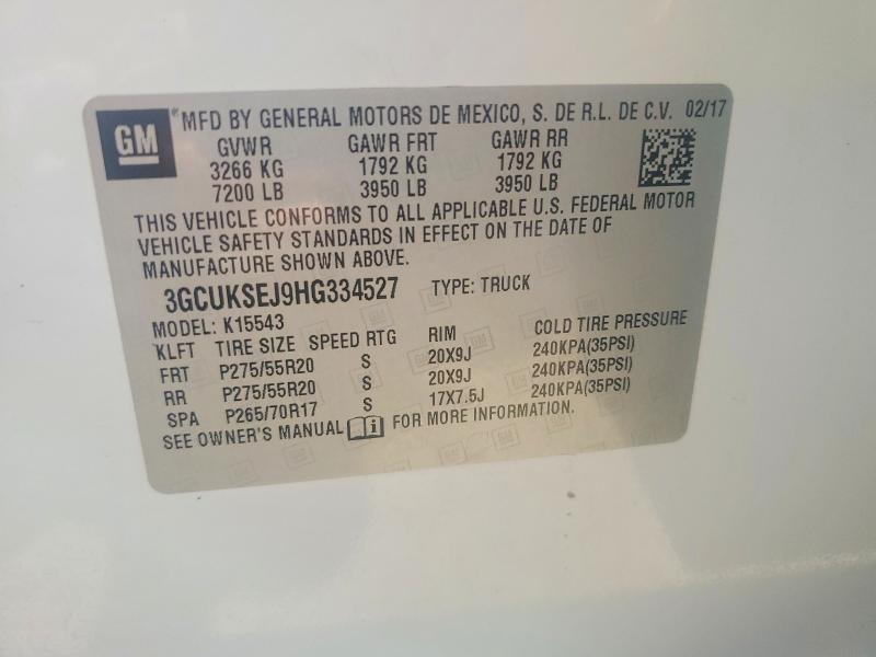 2017 Chevrolet Silverado მანქანა იყიდება აუქციონზე, vin: 3GCUKSEJ9HG334527, აუქციონის ნომერი: 52378136