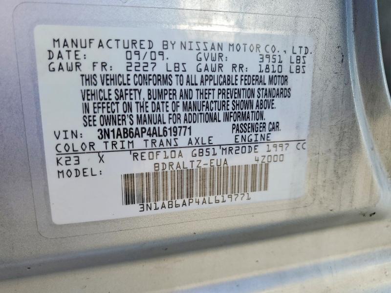 2010 Nissan Sentra მანქანა იყიდება აუქციონზე, vin: 3N1AB6AP4AL619771, აუქციონის ნომერი: 54519946