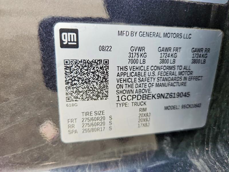 53393766 :رقم المزاد ، 1GCPDBEK9NZ619045 vin ، 2022 Chevrolet Silverado مزاد بيع
