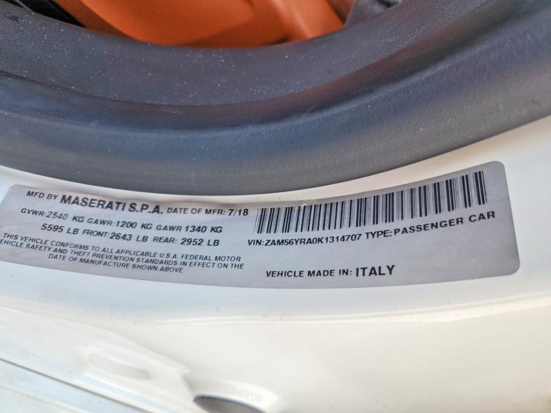 2019 Maserati Quattroporte მანქანა იყიდება აუქციონზე, vin: ZAM56YRA0K1314707, აუქციონის ნომერი: 54788226