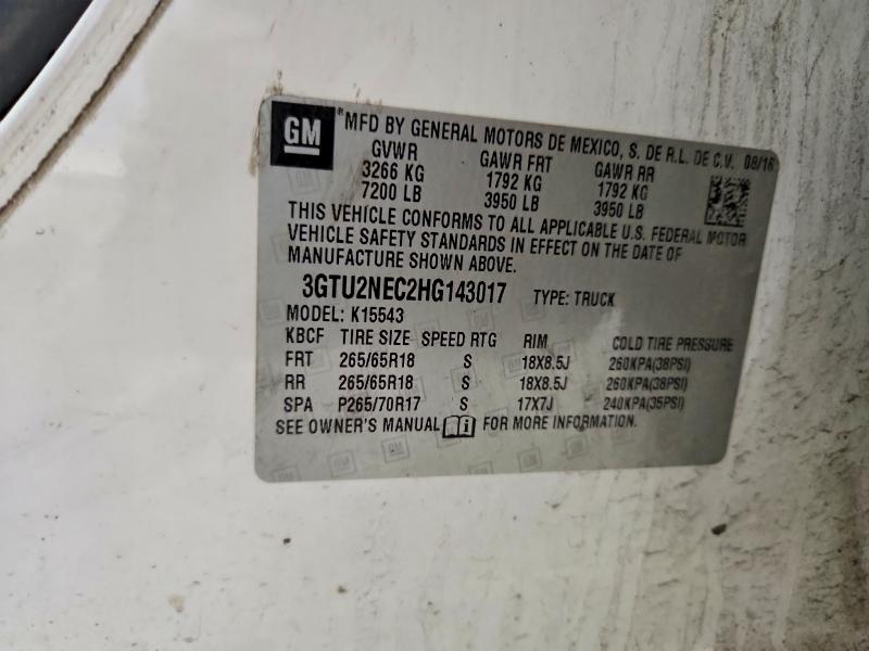Aukcja sprzedaży 2017 Gmc Sierra, vin: 3GTU2NEC2HG143017, numer aukcji: 53900226