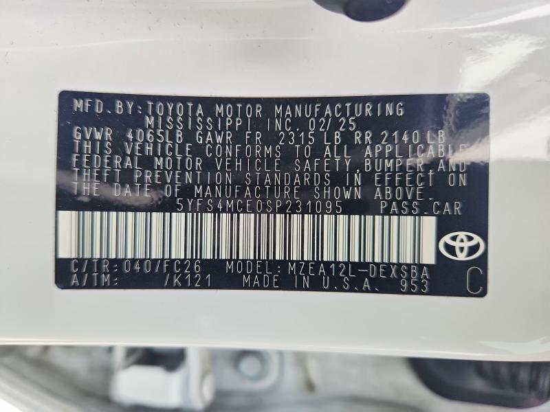2025 Toyota Corolla მანქანა იყიდება აუქციონზე, vin: 5YFS4MCE0SP231095, აუქციონის ნომერი: 52712986