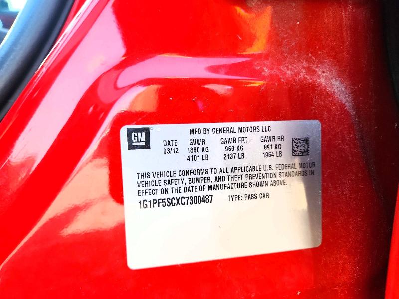 Продажа на аукционе авто 2012 Chevrolet Cruze, vin: 1G1PF5SCXC7300487, номер лота: 53989716