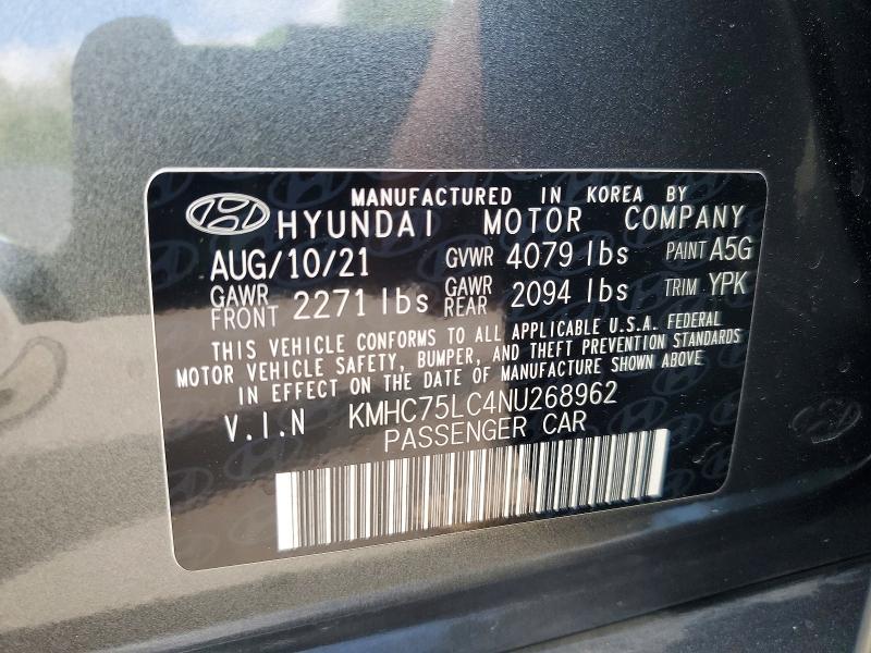 2022 Hyundai Ioniq მანქანა იყიდება აუქციონზე, vin: KMHC75LC4NU268962, აუქციონის ნომერი: 53008826