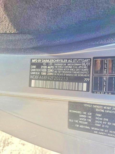 Продаж на аукціоні авто 2002 Mercedes-benz Sl, vin: WDBFA68F42F202213, номер лоту: 52875046