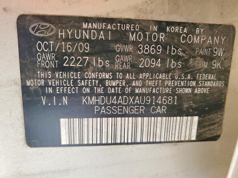 53374436 :رقم المزاد ، KMHDU4ADXAU914681 vin ، 2010 Hyundai Elantra مزاد بيع