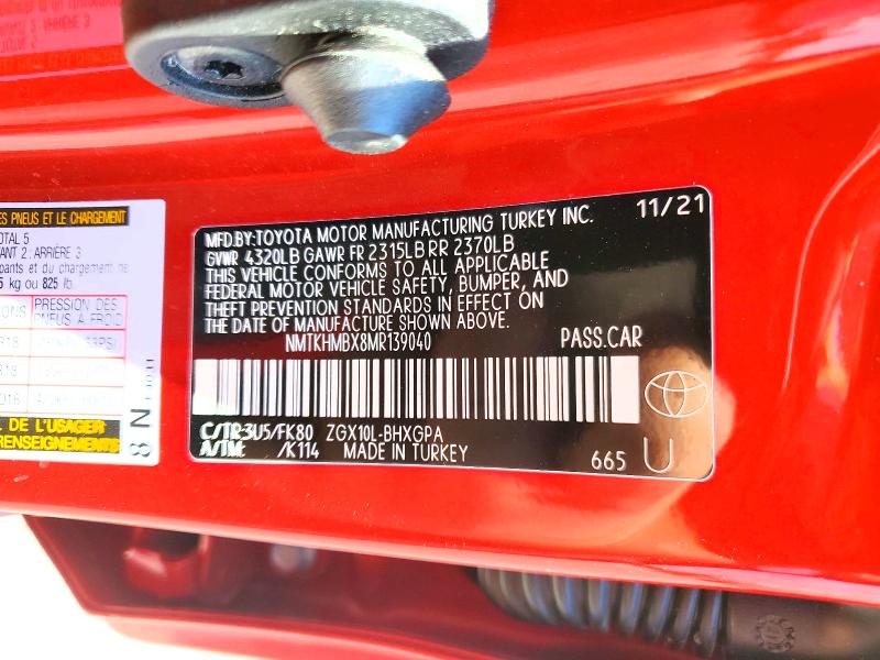 55355176 :رقم المزاد ، NMTKHMBX8MR139040 vin ، 2021 Toyota C-hr مزاد بيع