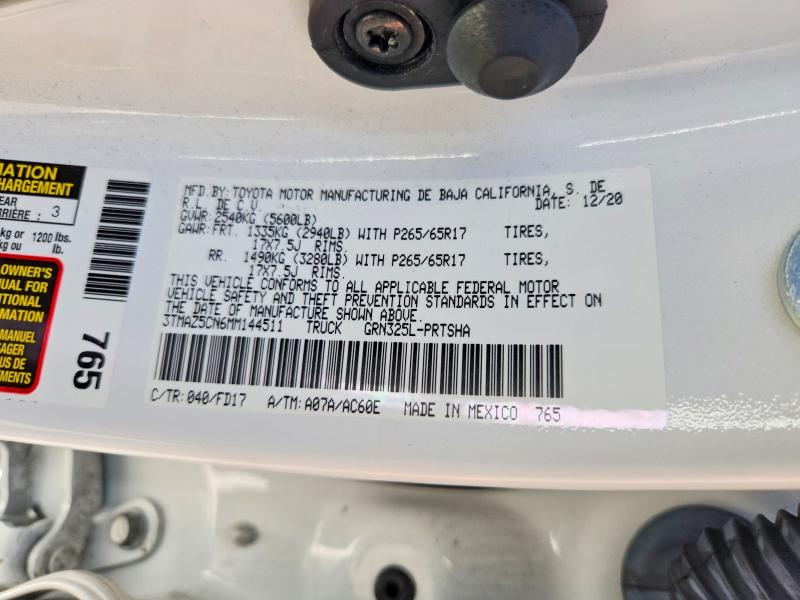 54214356 :رقم المزاد ، 3TMAZ5CN6MM144511 vin ، 2021 Toyota Tacoma مزاد بيع