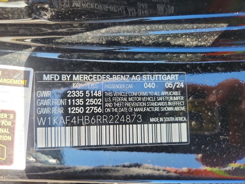 49107036 :رقم المزاد ، W1KAF4HB6RR224873 vin ، 2024 Mercedes-benz C مزاد بيع