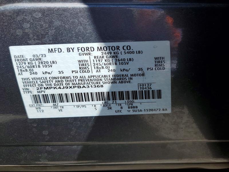 2023 Ford Edge მანქანა იყიდება აუქციონზე, vin: 2FMPK4J9XPBA31368, აუქციონის ნომერი: 55206696